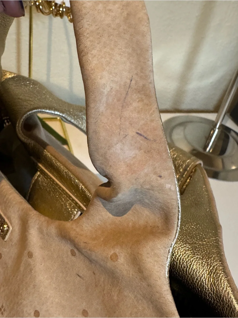Kate Spade Beige Suede Tote Handbag - Gold Accents
